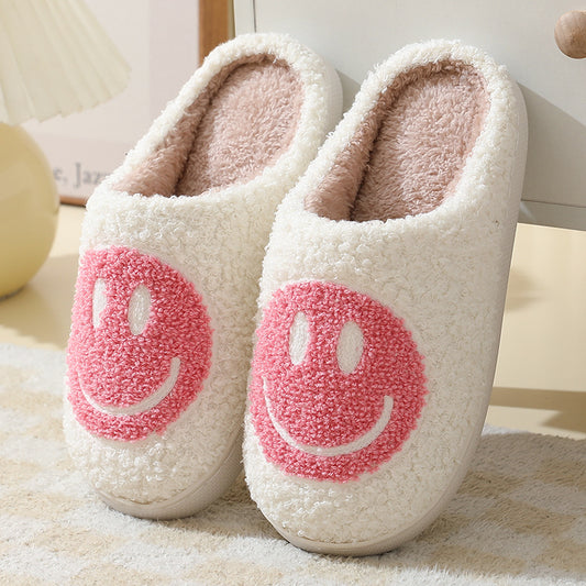 Pink & White Smiley Face Slippers