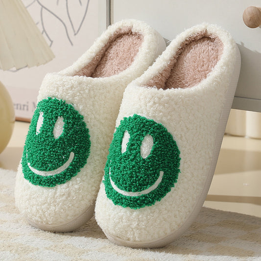 Green & White Smiley Face Slippers