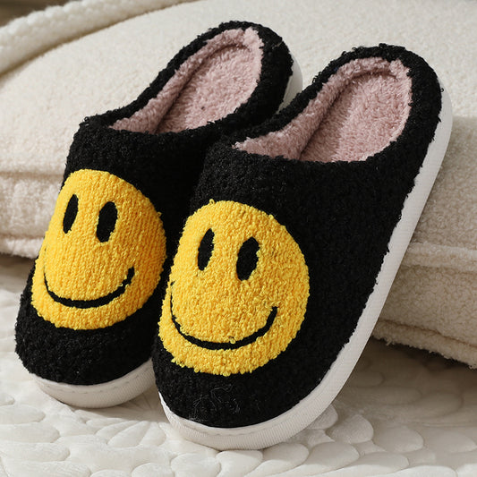 Yellow & Black/White Smiley Face Slippers