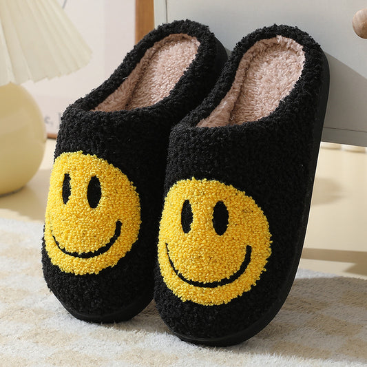 Yellow & Black Smiley Face Slippers