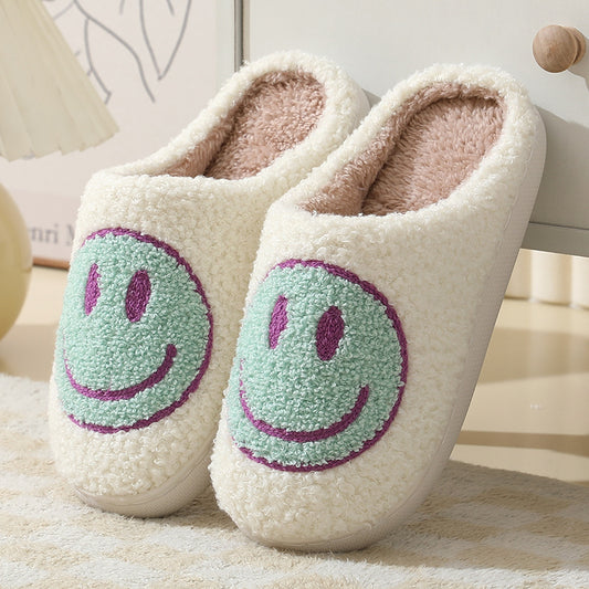Pastel Green & White Smiley Face Slippers