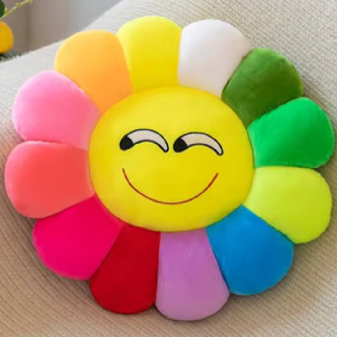 Side Eyes Smiley Sunflower Plush Cushion