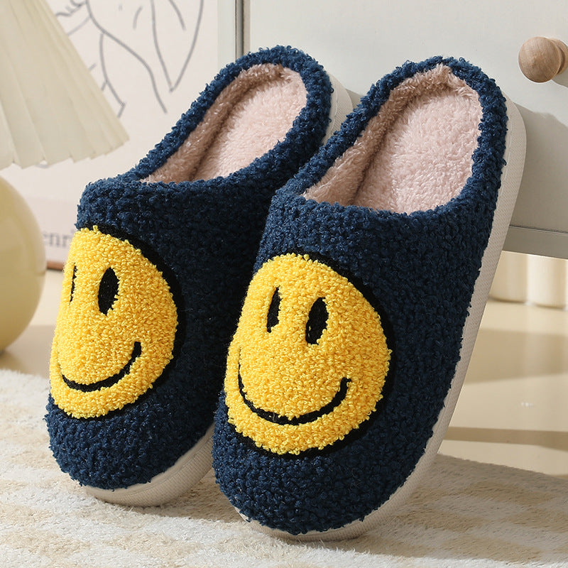 Yellow & Navy Blue/White Smiley Face Slippers