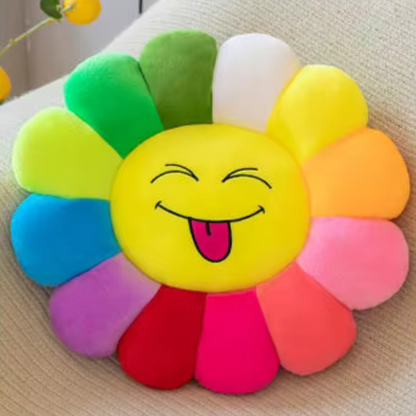 Playful Smiley Sunflower Plush Pillow