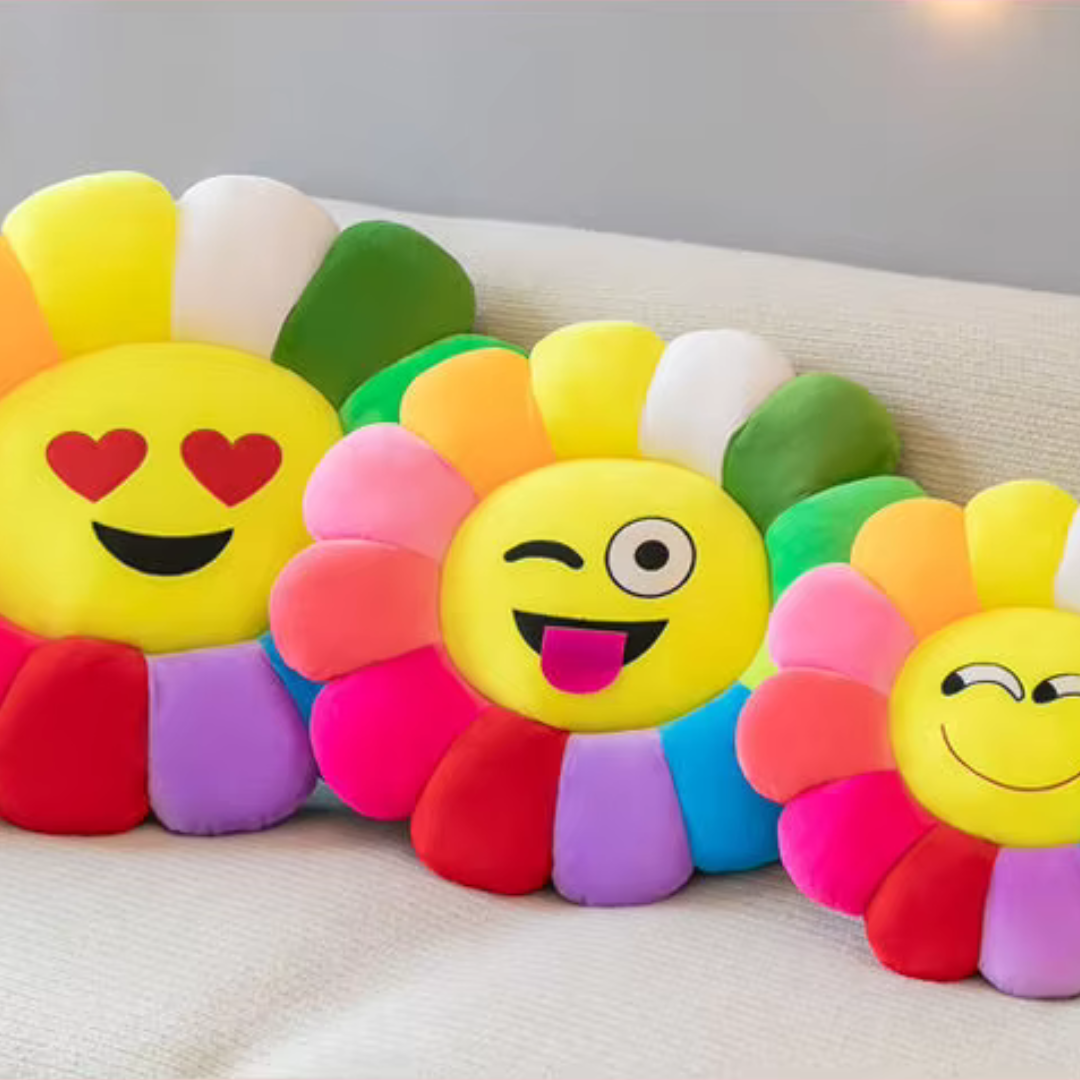 Playful Smiley Sunflower Plush Pillow