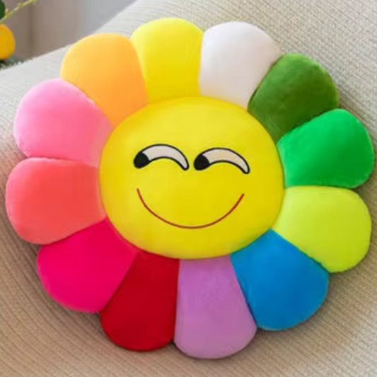 Side Eyes Smiley Sunflower Plush Pillow