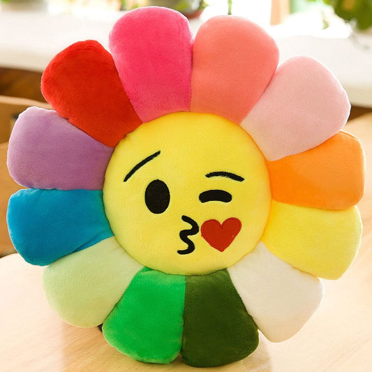 Winking Smiley Sunflower Plush Pillow