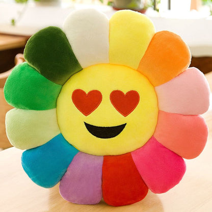 Love Eyes Smiley Sunflower Plush Pillow